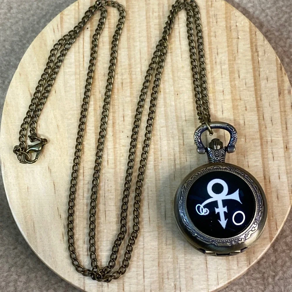 Prince Love Symbol Pocket Watch Necklace Unisex Bronze Steampunk Music Fan *FLAW